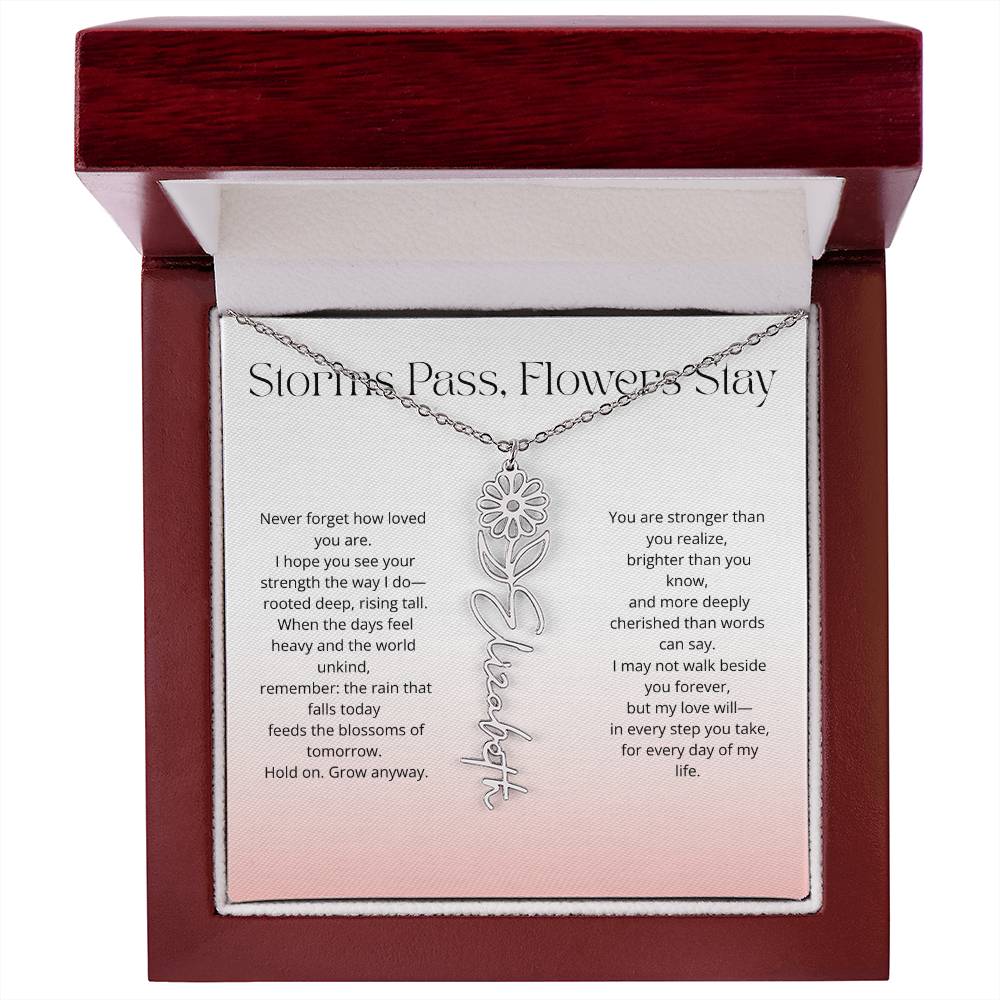 Personalized Flower Name Necklace - Storm Pass, Flower Stay (Gradient)