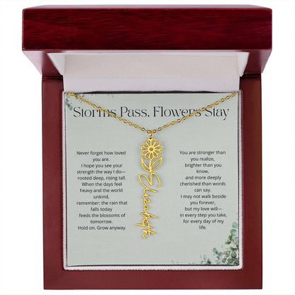 Personalized Flower Name Necklace - Storm Pass, Flower Stay (Green)