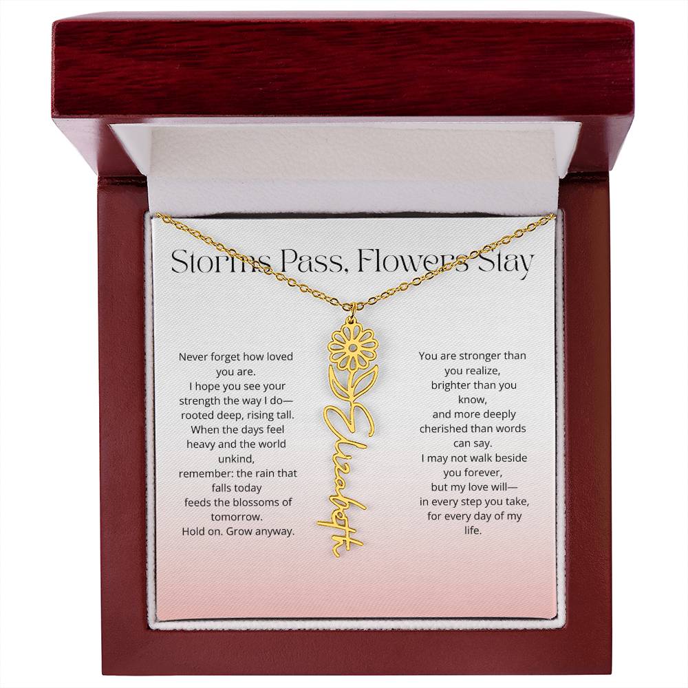 Personalized Flower Name Necklace - Storm Pass, Flower Stay (Gradient)