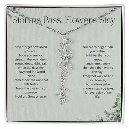 Personalized Flower Name Necklace - Storm Pass, Flower Stay (Green)