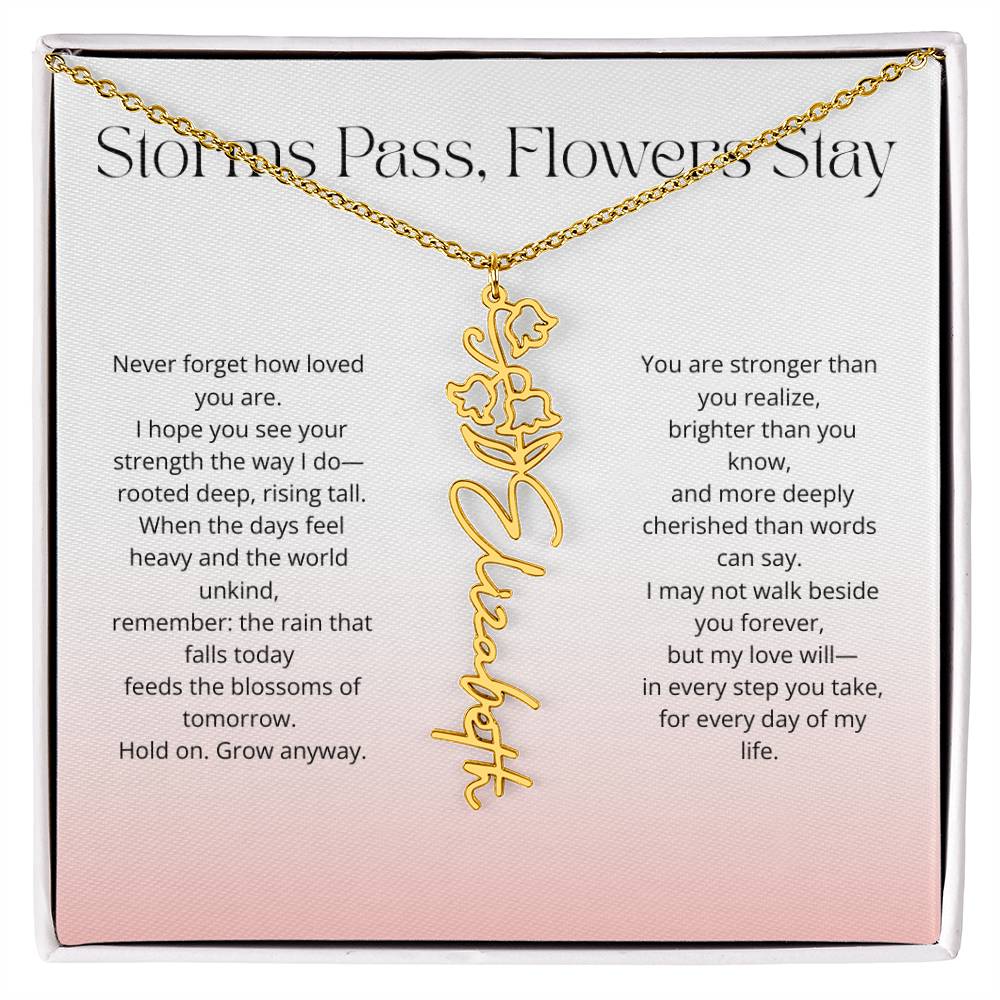 Personalized Flower Name Necklace - Storm Pass, Flower Stay (Gradient)