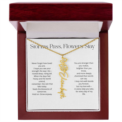 Personalized Flower Name Necklace - Storm Pass, Flower Stay (White)
