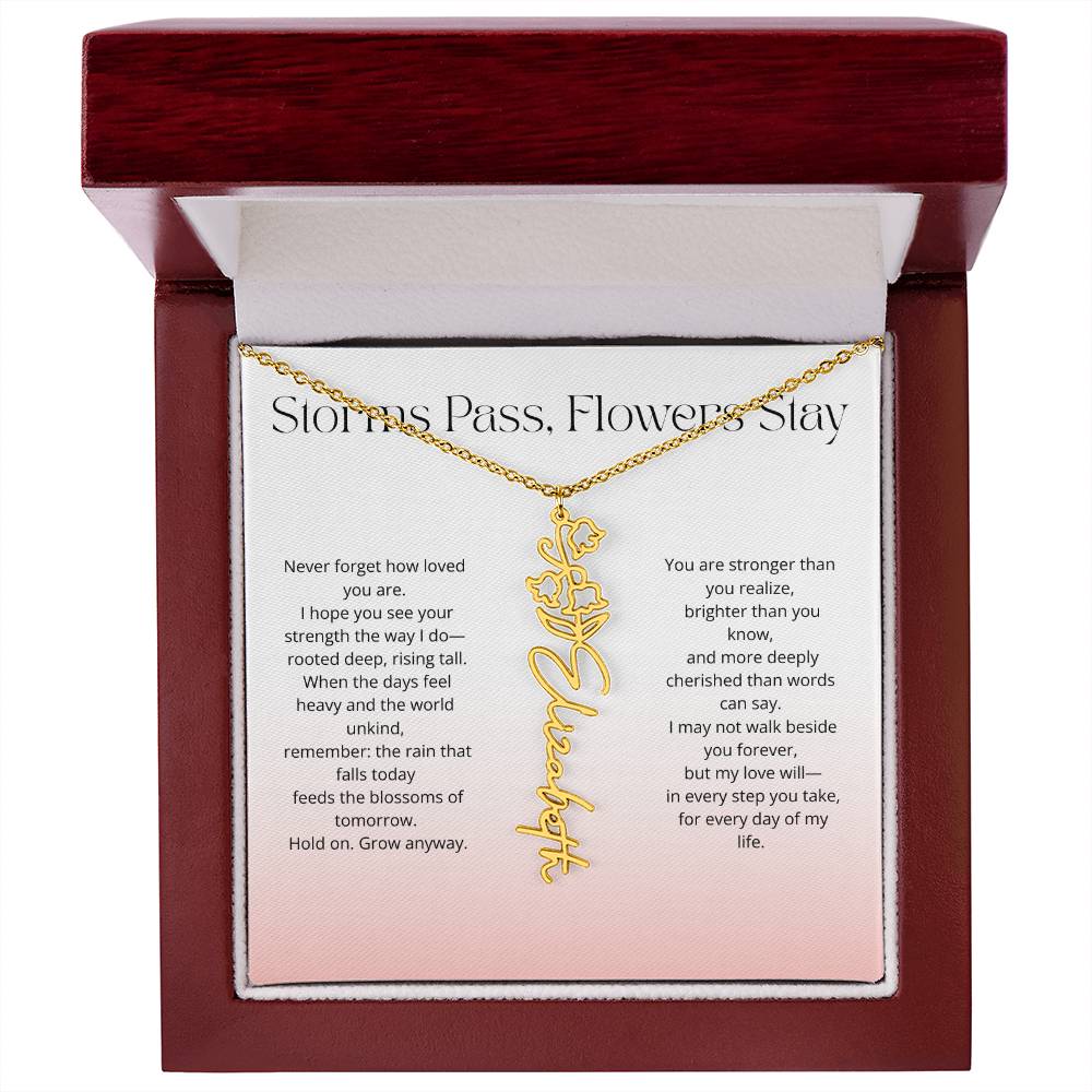 Personalized Flower Name Necklace - Storm Pass, Flower Stay (Gradient)