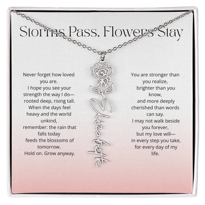 Personalized Flower Name Necklace - Storm Pass, Flower Stay (Gradient)