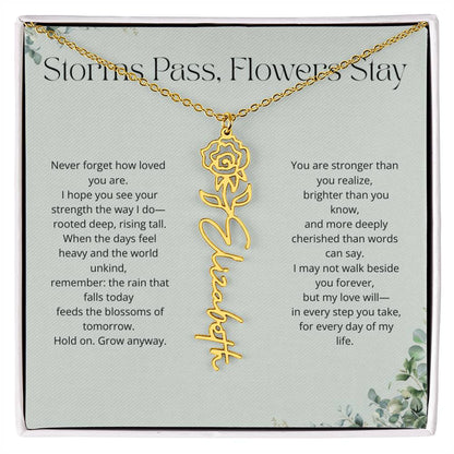 Personalized Flower Name Necklace - Storm Pass, Flower Stay (Green)