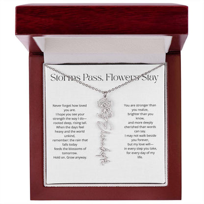 Personalized Flower Name Necklace - Storm Pass, Flower Stay (White)