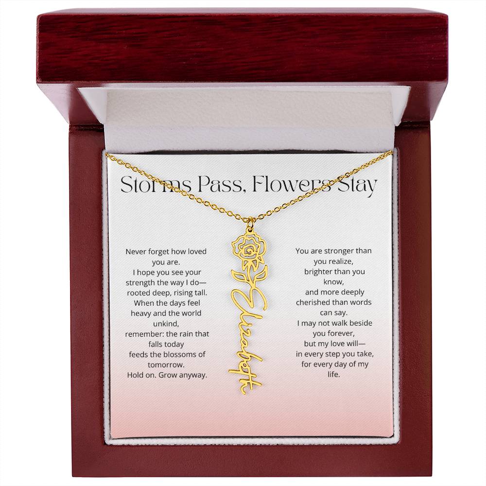 Personalized Flower Name Necklace - Storm Pass, Flower Stay (Gradient)