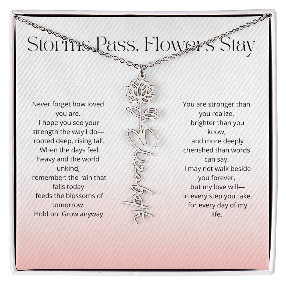 Personalized Flower Name Necklace - Storm Pass, Flower Stay (Gradient)