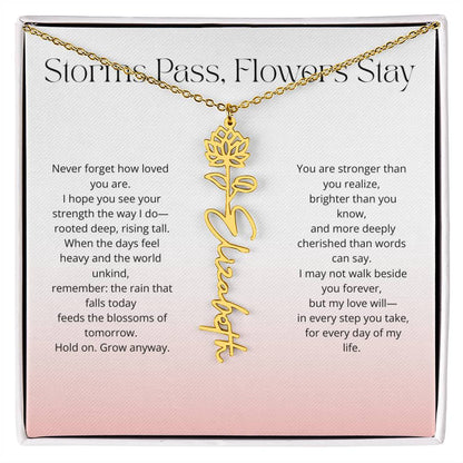 Personalized Flower Name Necklace - Storm Pass, Flower Stay (Gradient)