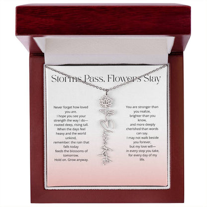 Personalized Flower Name Necklace - Storm Pass, Flower Stay (Gradient)