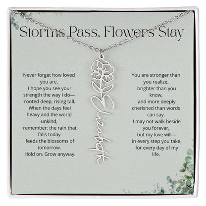 Personalized Flower Name Necklace - Storm Pass, Flower Stay (Green)
