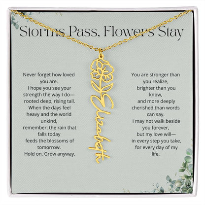 Personalized Flower Name Necklace - Storm Pass, Flower Stay (Green)