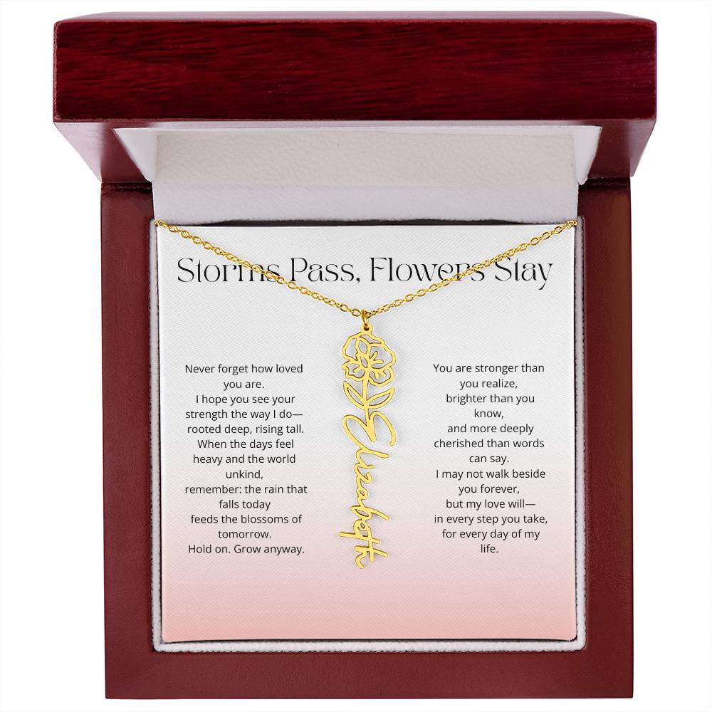 Personalized Flower Name Necklace - Storm Pass, Flower Stay (Gradient)