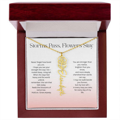 Personalized Flower Name Necklace - Storm Pass, Flower Stay (Gradient)