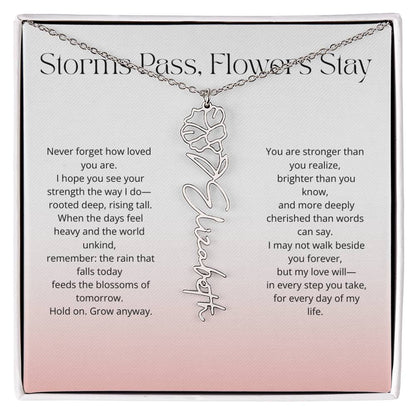 Personalized Flower Name Necklace - Storm Pass, Flower Stay (Gradient)