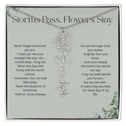 Personalized Flower Name Necklace - Storm Pass, Flower Stay (Green)