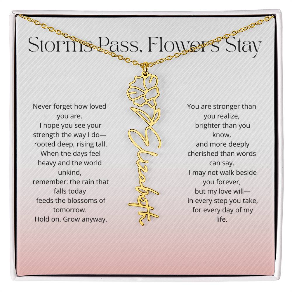 Personalized Flower Name Necklace - Storm Pass, Flower Stay (Gradient)