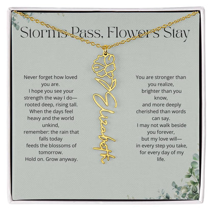 Personalized Flower Name Necklace - Storm Pass, Flower Stay (Green)