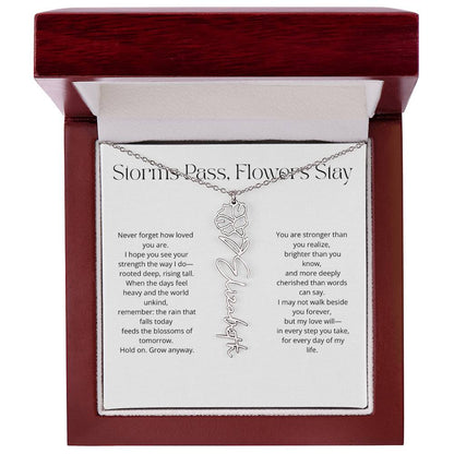 Personalized Flower Name Necklace - Storm Pass, Flower Stay (White)