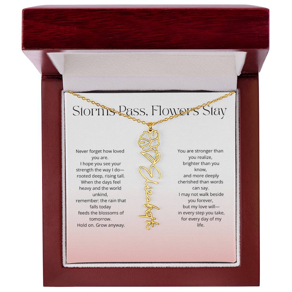 Personalized Flower Name Necklace - Storm Pass, Flower Stay (Gradient)