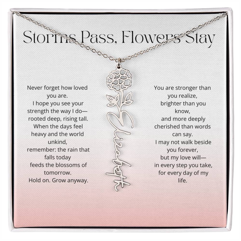 Personalized Flower Name Necklace - Storm Pass, Flower Stay (Gradient)