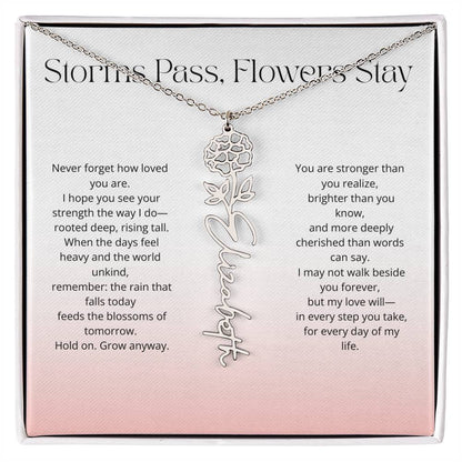 Personalized Flower Name Necklace - Storm Pass, Flower Stay (Gradient)