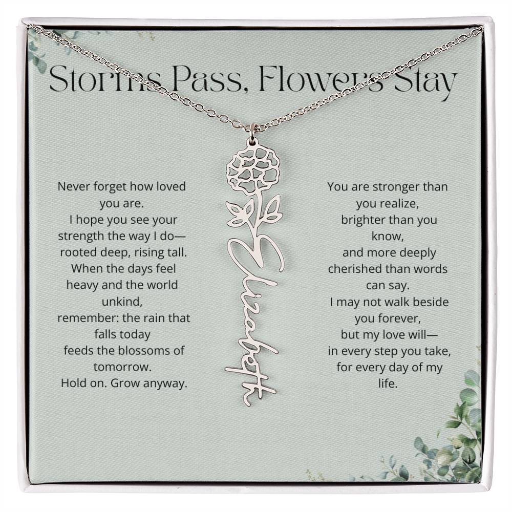 Personalized Flower Name Necklace - Storm Pass, Flower Stay (Green)