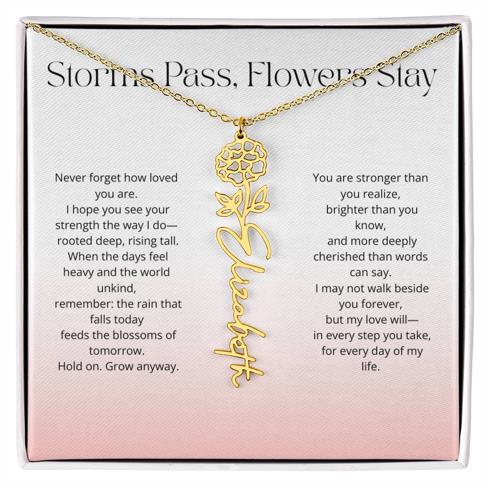 Personalized Flower Name Necklace - Storm Pass, Flower Stay (Gradient)