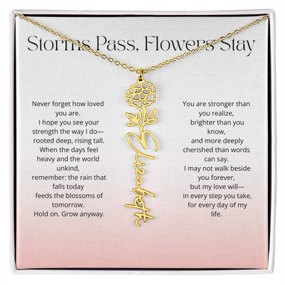 Personalized Flower Name Necklace - Storm Pass, Flower Stay (Gradient)