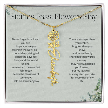 Personalized Flower Name Necklace - Storm Pass, Flower Stay (Green)