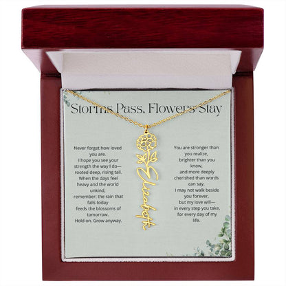 Personalized Flower Name Necklace - Storm Pass, Flower Stay (Green)