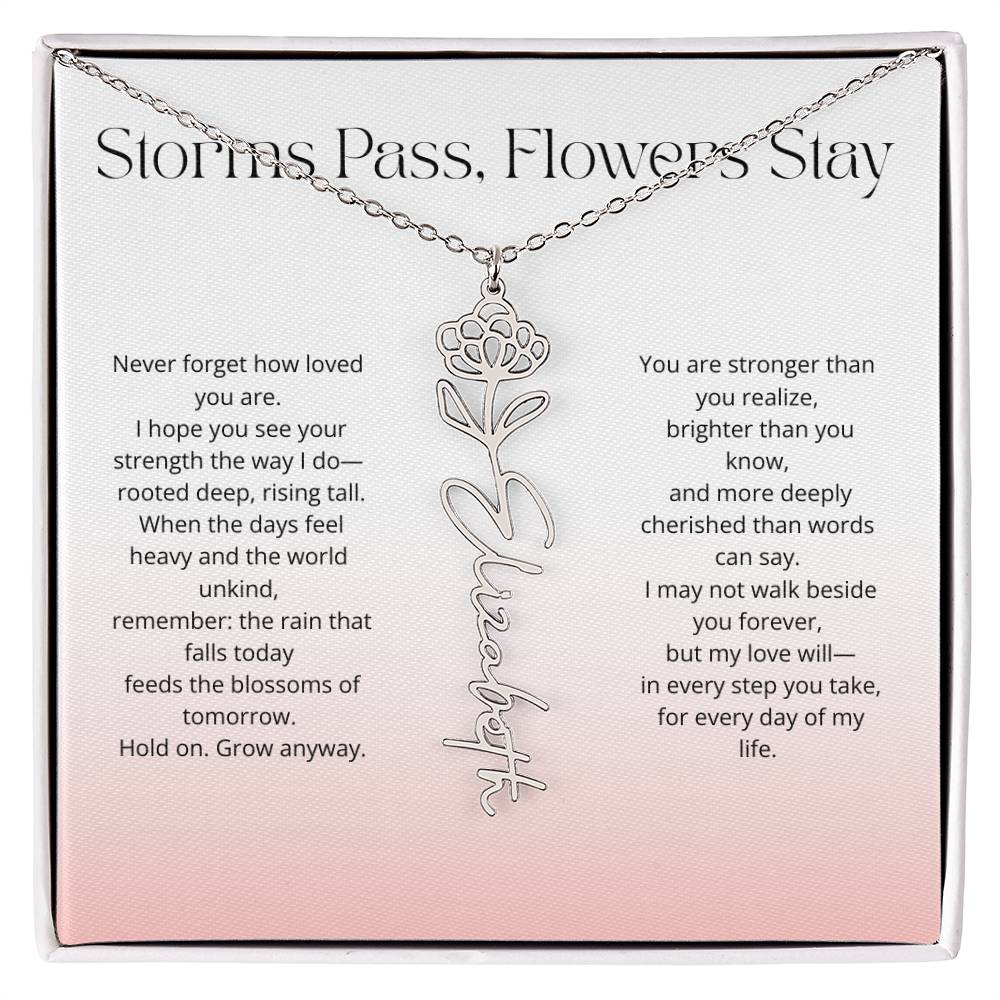 Personalized Flower Name Necklace - Storm Pass, Flower Stay (Gradient)