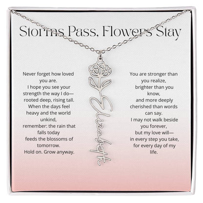 Personalized Flower Name Necklace - Storm Pass, Flower Stay (Gradient)