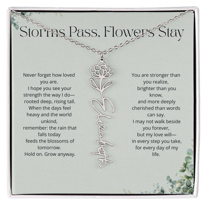 Personalized Flower Name Necklace - Storm Pass, Flower Stay (Green)