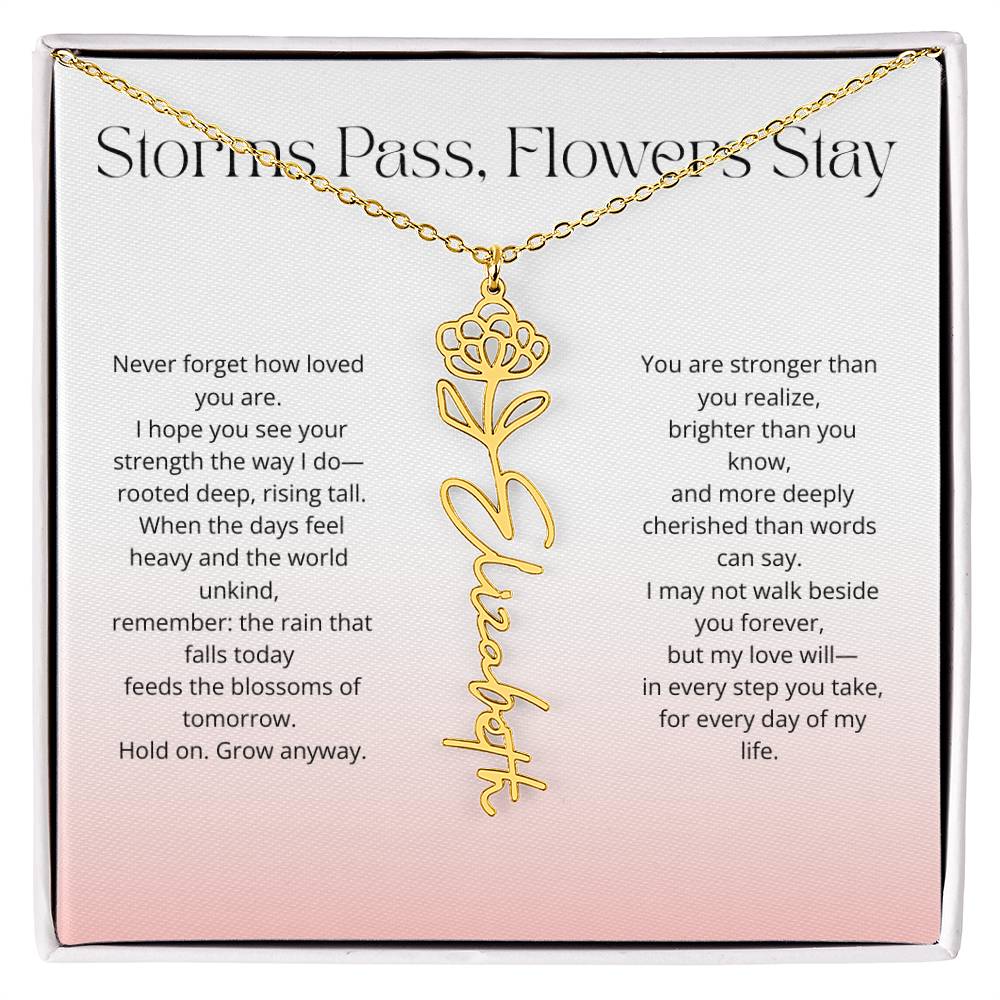 Personalized Flower Name Necklace - Storm Pass, Flower Stay (Gradient)