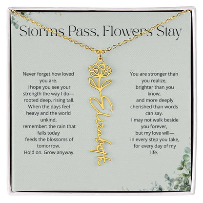Personalized Flower Name Necklace - Storm Pass, Flower Stay (Green)