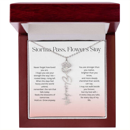 Personalized Flower Name Necklace - Storm Pass, Flower Stay (Gradient)