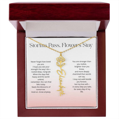 Personalized Flower Name Necklace - Storm Pass, Flower Stay (Gradient)
