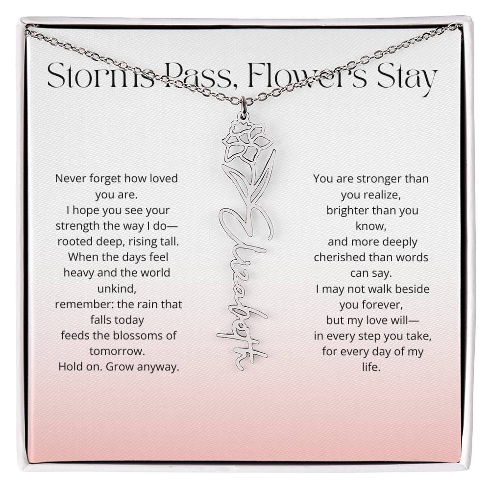 Personalized Flower Name Necklace - Storm Pass, Flower Stay (Gradient)