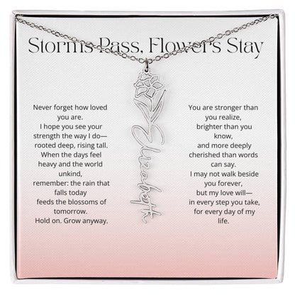 Personalized Flower Name Necklace - Storm Pass, Flower Stay (Gradient)
