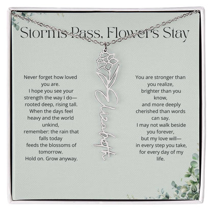 Personalized Flower Name Necklace - Storm Pass, Flower Stay (Green)
