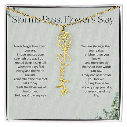 Personalized Flower Name Necklace - Storm Pass, Flower Stay (Green)