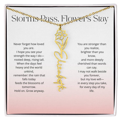 Personalized Flower Name Necklace - Storm Pass, Flower Stay (Gradient)