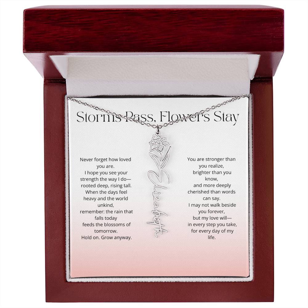Personalized Flower Name Necklace - Storm Pass, Flower Stay (Gradient)