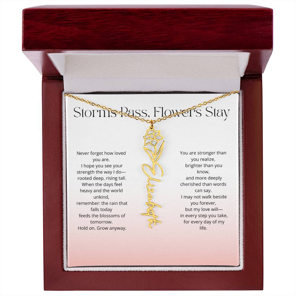 Personalized Flower Name Necklace - Storm Pass, Flower Stay (Gradient)