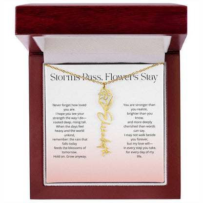 Personalized Flower Name Necklace - Storm Pass, Flower Stay (Gradient)