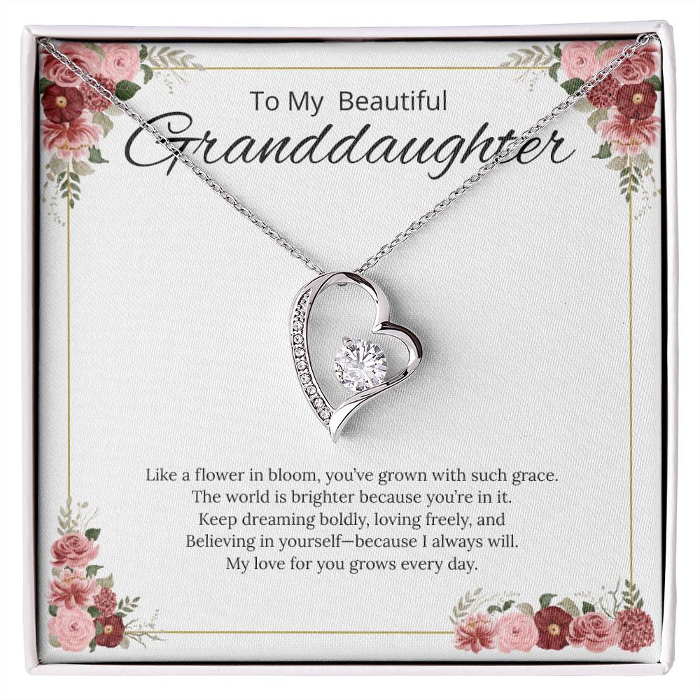 To My Beautiful Granddaughter - Like a Flower in Bloom (White) - Forever Love Necklace