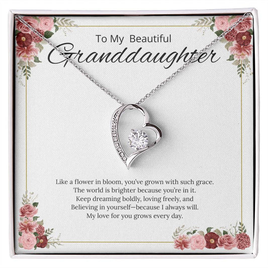 To My Beautiful Granddaughter - Like a Flower in Bloom (White) - Forever Love Necklace