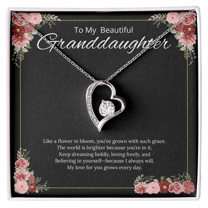 To My Beautiful Granddaughter - Like a Flower in Bloom (Black) - Forever Love Necklace