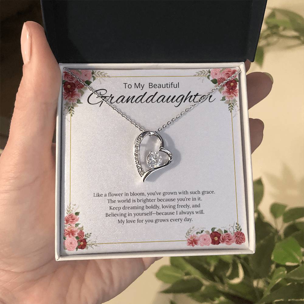 To My Beautiful Granddaughter - Like a Flower in Bloom (White) - Forever Love Necklace